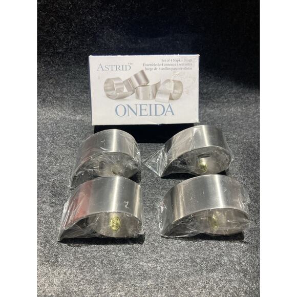 Oneida Astrid Set Of 4 Stainless Steel Napkin Rings New Old Stock - Picture 2 of 10